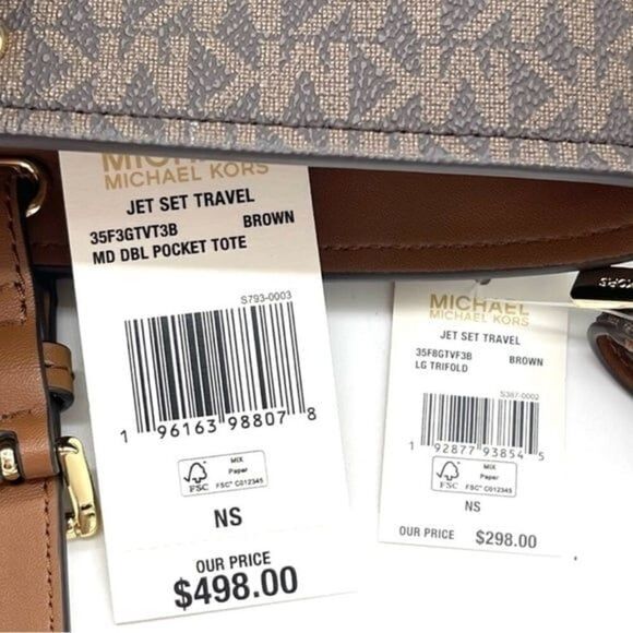 Michael Kors Double Packet Tote Bag & Trifold Wallet Brown - Picture 11 of 11